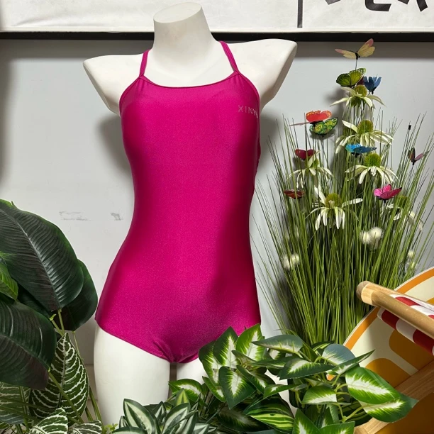 【升级】玫红珠光连体专业游泳竞速泳衣