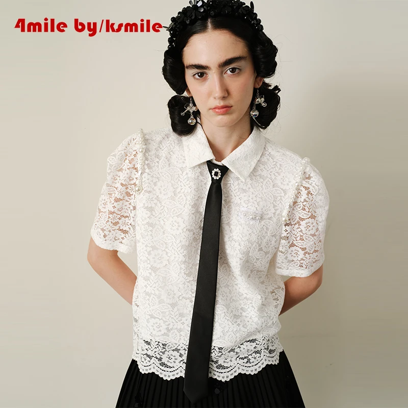 4MILE BY KSMILE | 织就浪漫重工水溶蕾丝polo衫短款上衣精致淑女