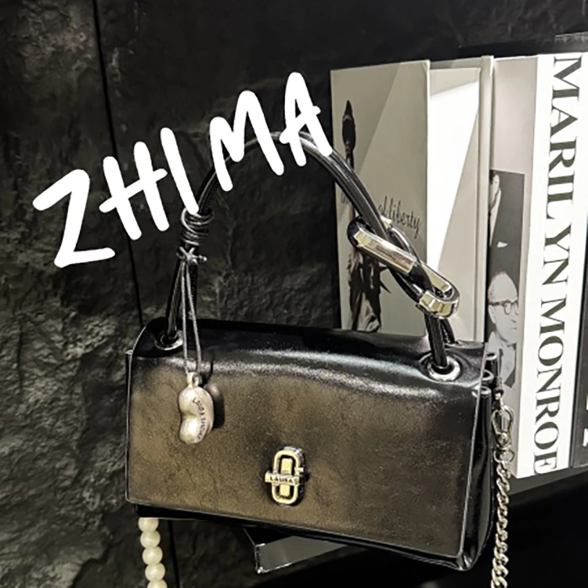 【芝麻集】SD-5195-黑色RAIN.CUN.时尚百搭腋下斜跨轻奢女包