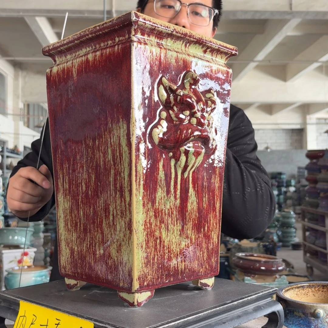 。一风堂石湾花盆 瑕疵高温裂 内18*35