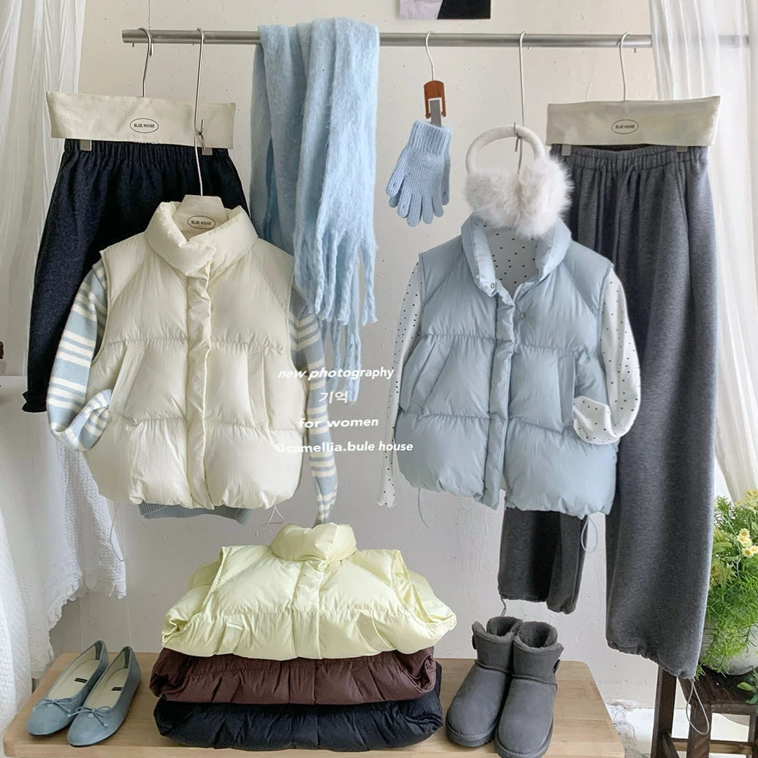 配毛衣穿超好看轻奶油亮色立领抽绳保暖棉服马甲女冬无袖坎肩外套