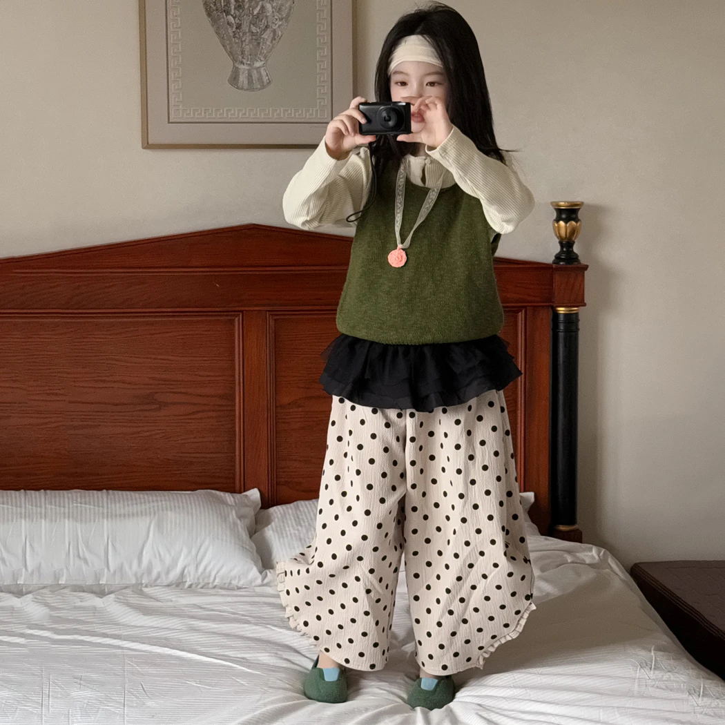 【毛妈潮牌】女童春季设计感波点裤2025中大儿童新款韩版洋气宽松潮