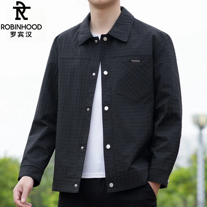 罗宾汉/ROBINHOOD春秋季新款时尚夹克外套男士夹克衫翻领休闲上衣