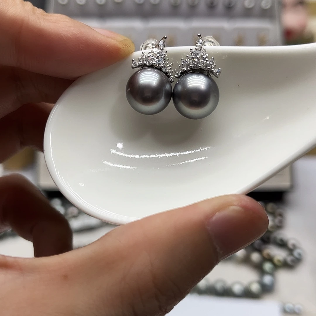 银S925镶嵌耳饰海水珍珠