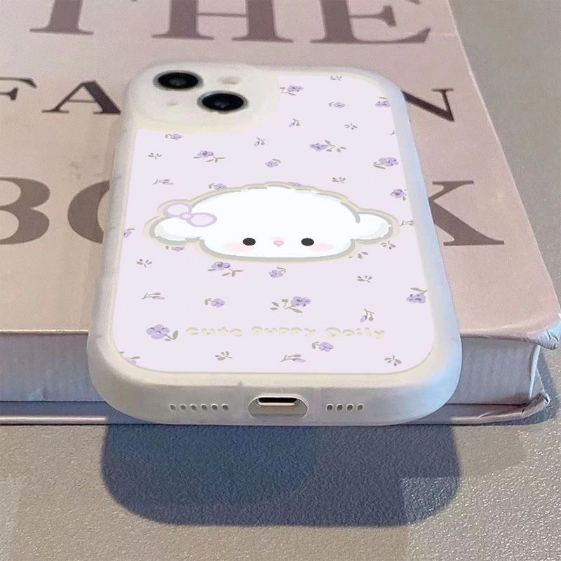 紫色碎花小狗新款大眼TPU适用苹果16pro华为vivo小米15oppo手机壳