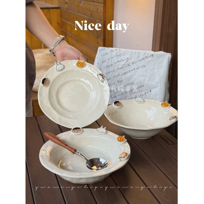 悦檬食器大林男孩陶瓷碗碟套装家用早餐碗沙拉碗可爱ins风高颜值