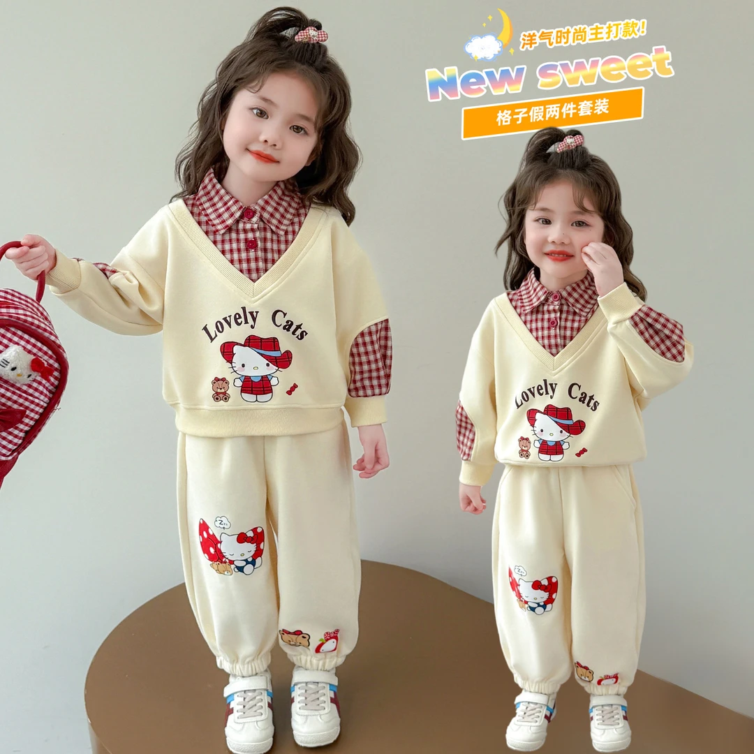 女童秋季套装2025新款时尚洋气可爱秋装小女孩卡通长袖两件套