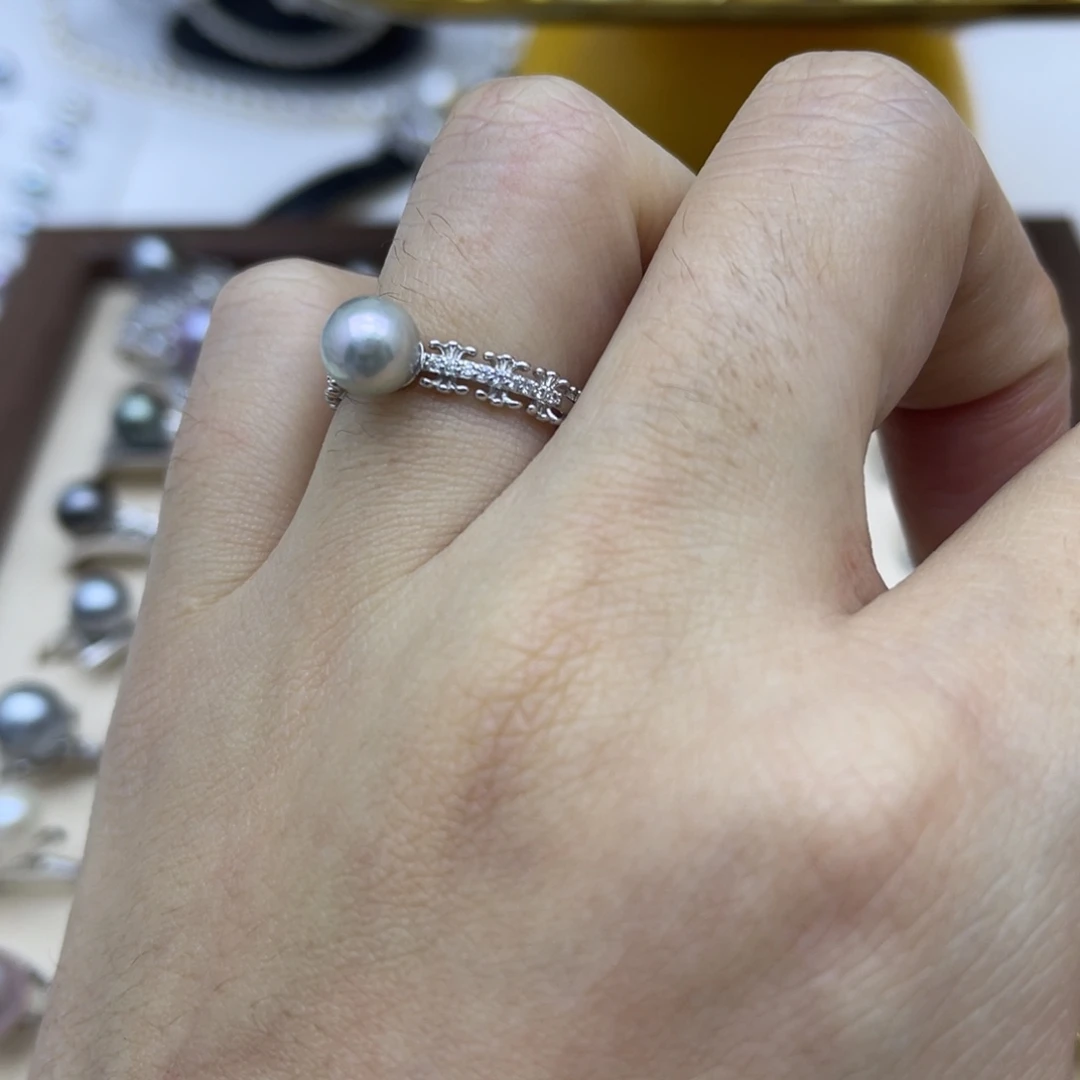 银S925镶嵌戒指海水珍珠