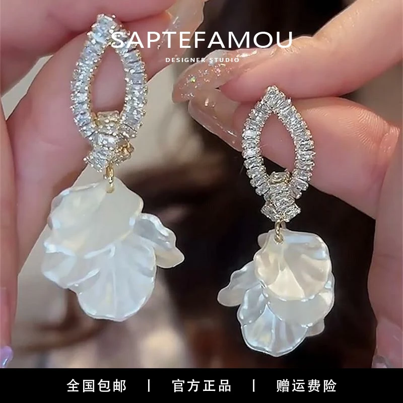 SAPTEFAMOU 925银耳饰 独特气质花朵耳环时尚百搭高级感个性小众