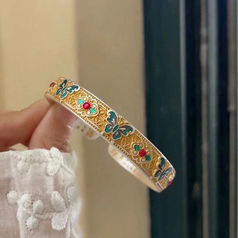 足银手镯  999.9【16】30g 描金蝴蝶心经手镯 时尚开口古风 手镯