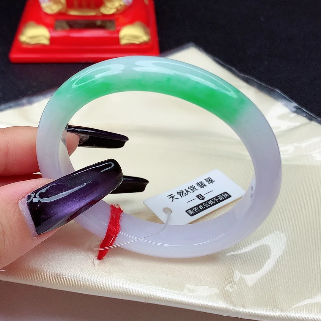 未镶嵌手镯翡翠翡翠53.2粉紫底飘阳绿贵妃