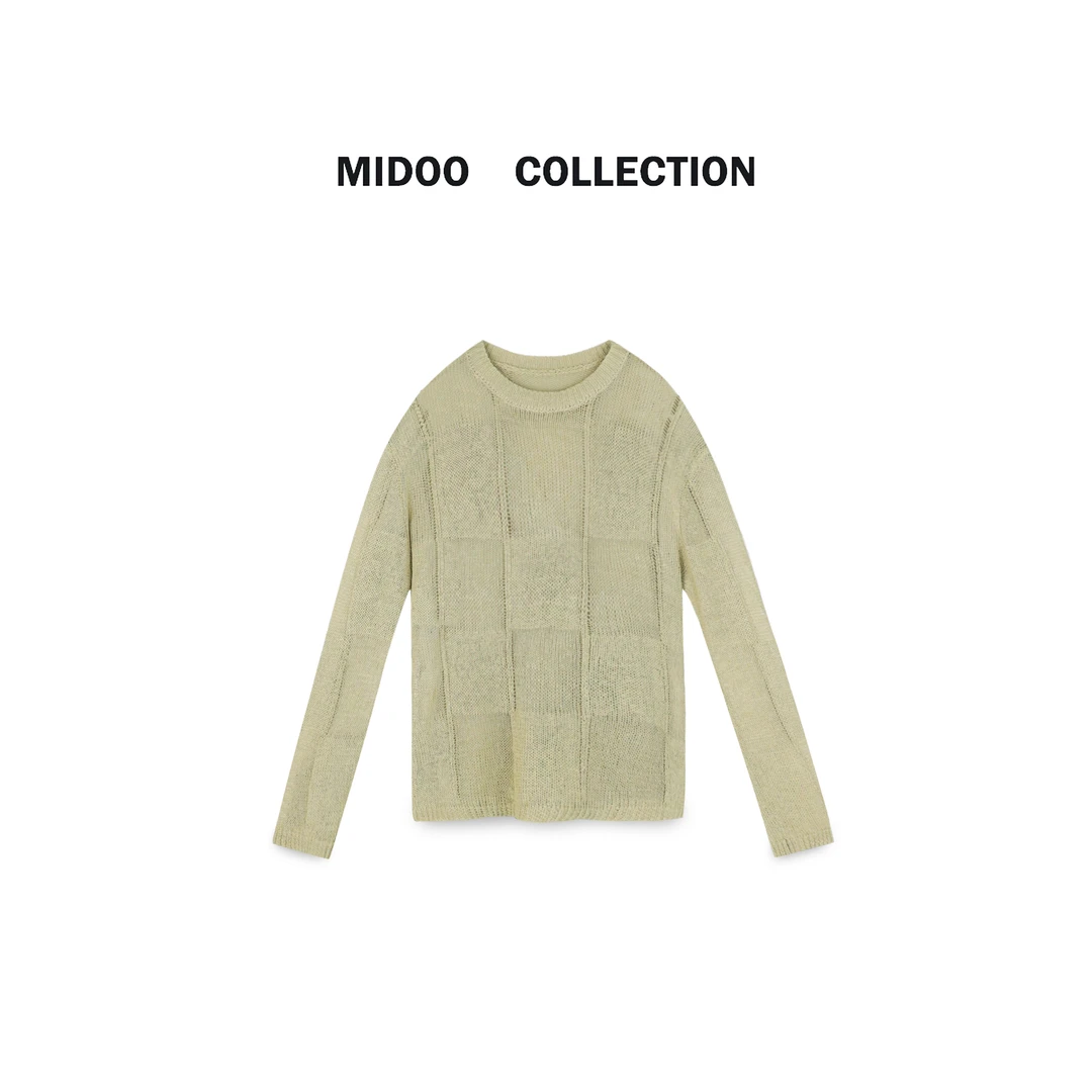 MIDOO 镂空方块2024 早春高级感薄款针织上衣