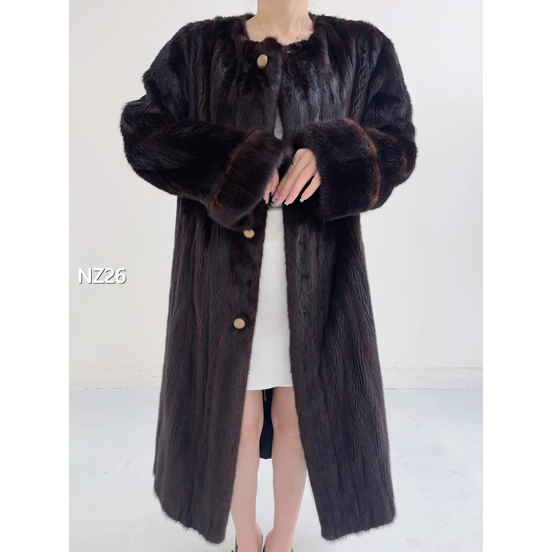 【NZ26】L 中古棕长款全抽水貂外套（肩43胸110衣103袖59）24026