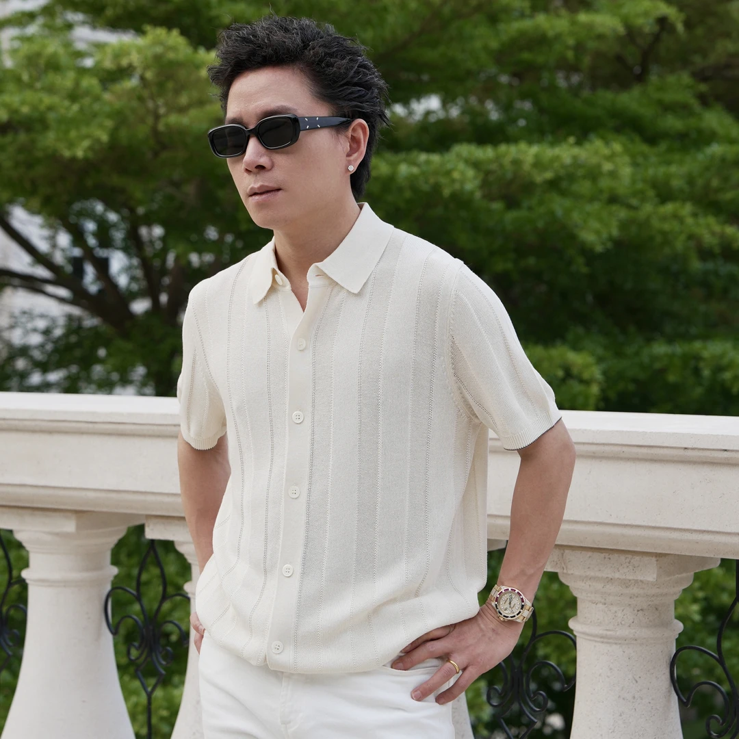 SEASONMARK新款针织亚麻混纺开襟polo短袖痞帅衬衫亨利衫老钱T恤