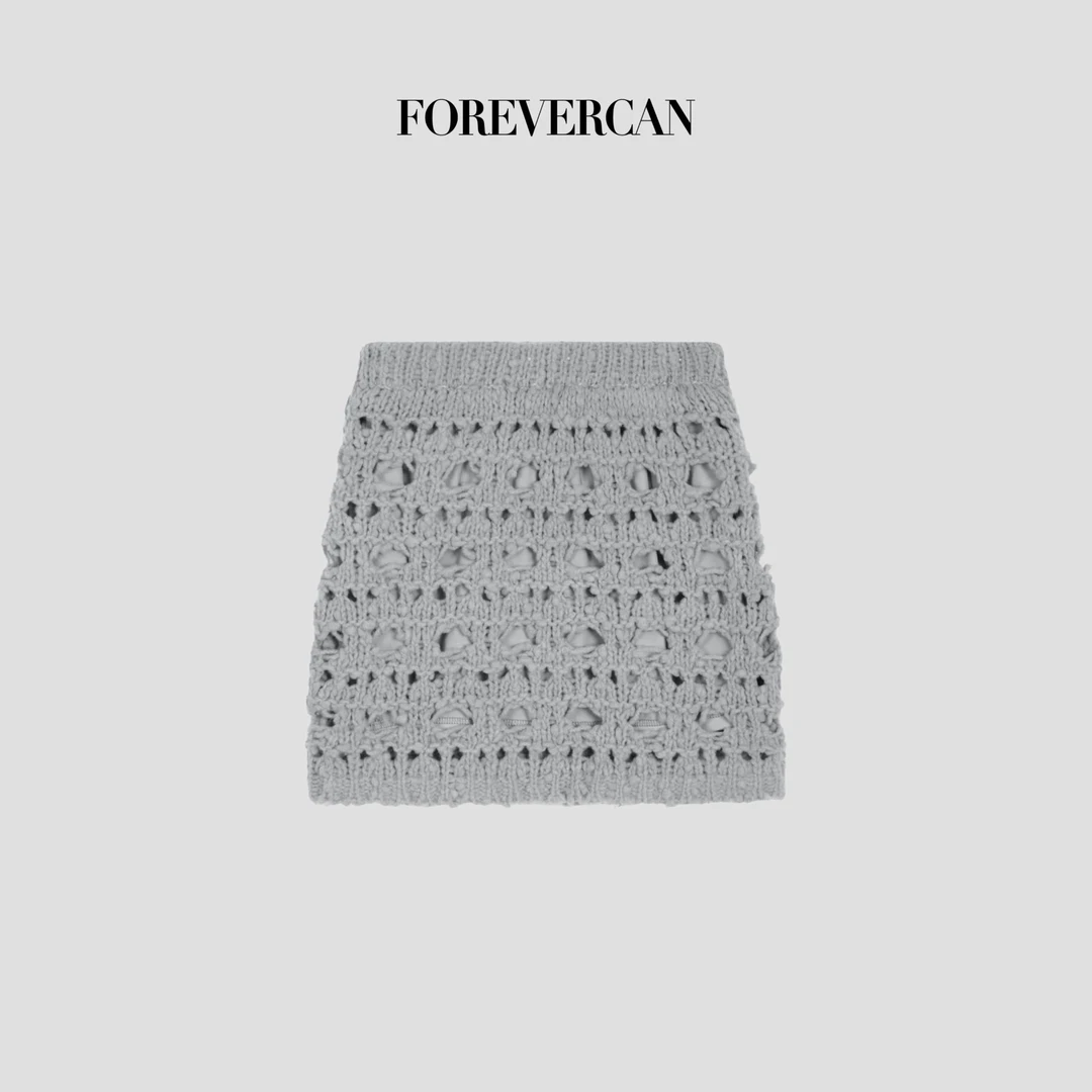 FOREVERCAN“建筑师”极幼绵羊毛马海毛混纺镂空针织半身裙MY4429B