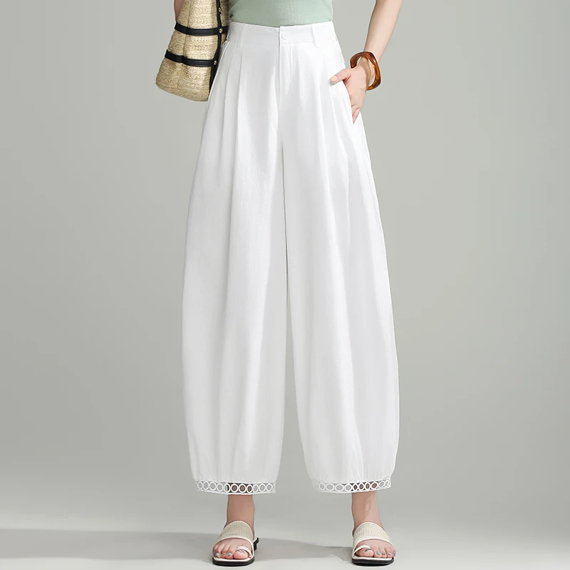 夏季新九分阔腿裤女大脚直筒灯笼裤宽松高腰设计感裤子西装裤薄款