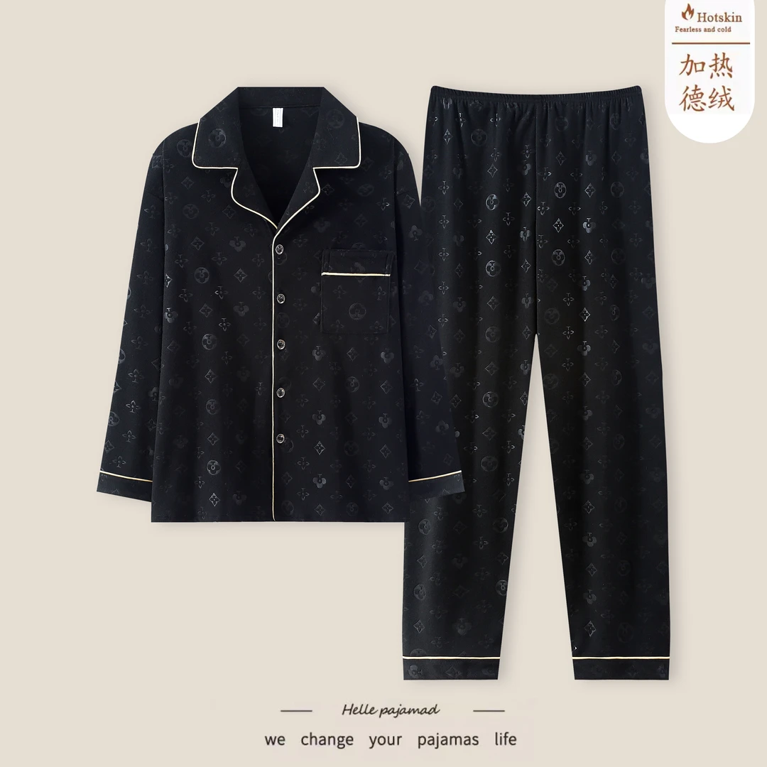 德绒加厚翻领男士家居服秋冬新款简约风轻奢柔软保暖舒适可外穿