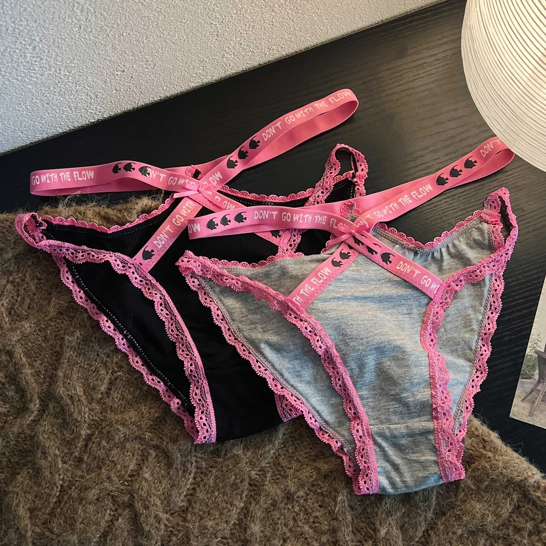 辣妹小蛮腰~撞色多巴胺少女三角裤夏季镂空性感纯欲低腰细带内裤