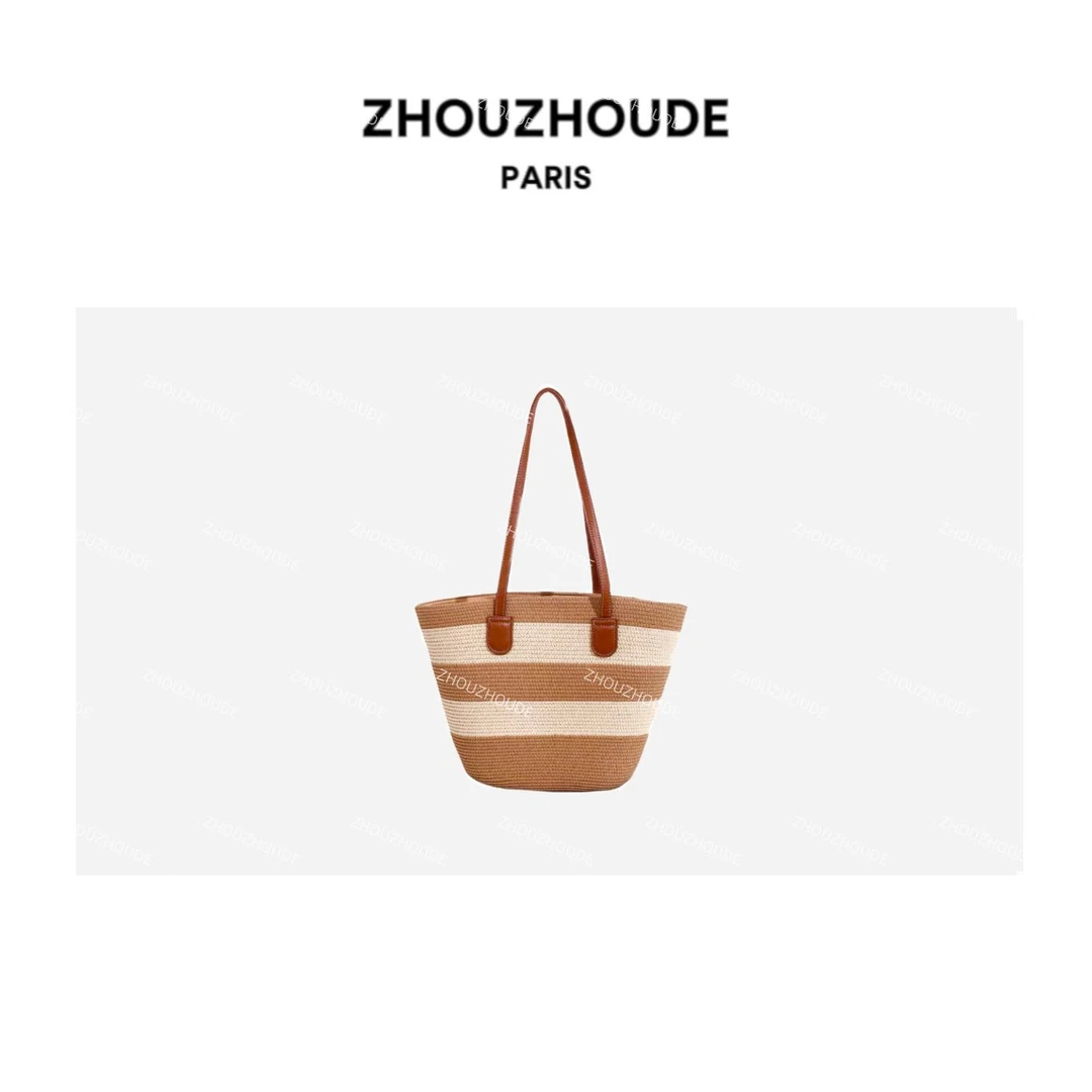 ZHOUZHOUDE【度假必备】25SS大牌感沙滩海边手提托特单肩草编织包