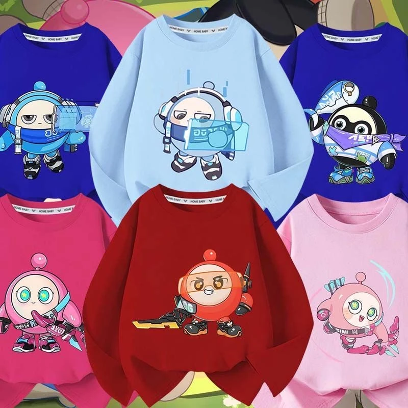 女童春秋装新款蛋仔派对男童圆领纯色上衣儿童纯棉长袖衣服新款潮