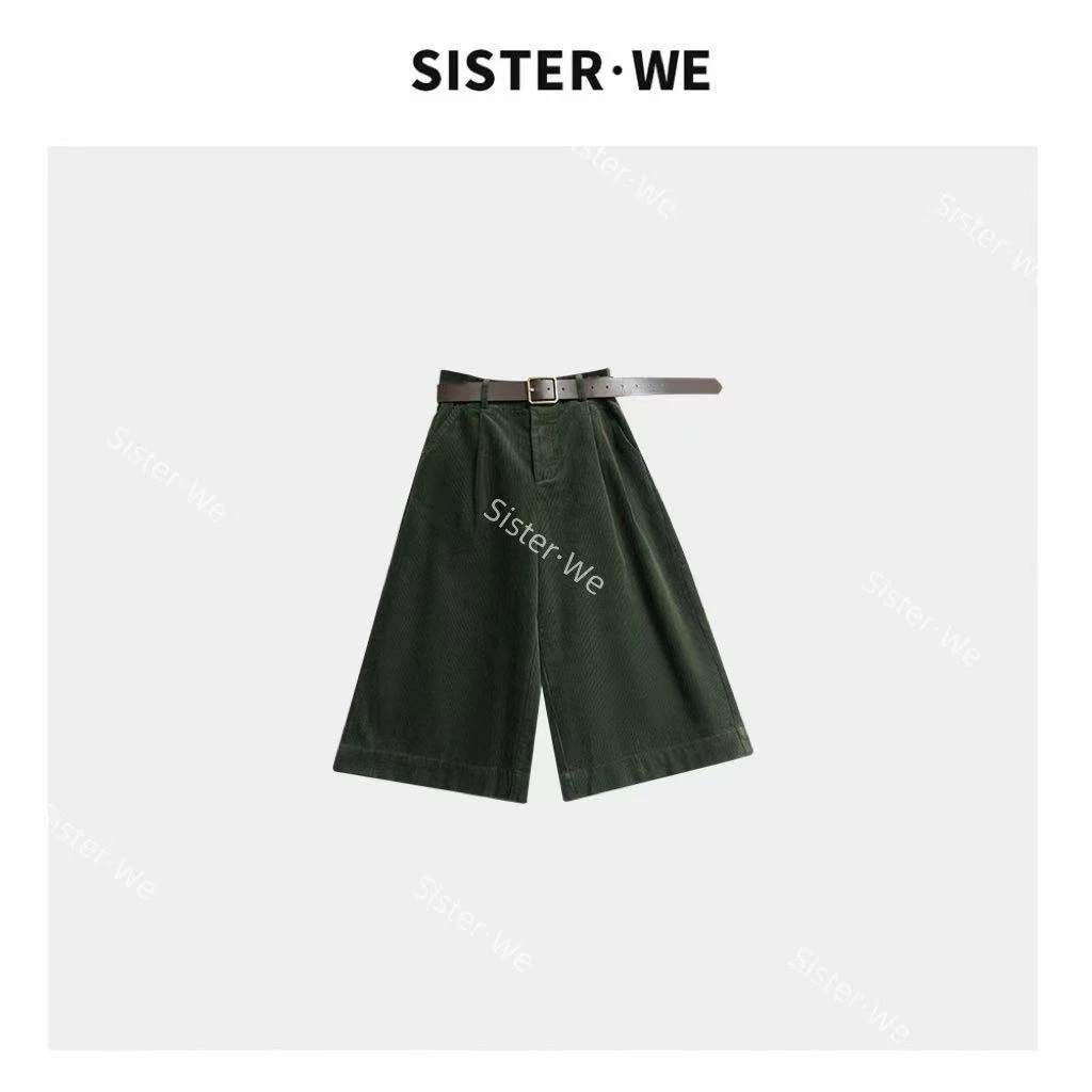 薇姐【名媛坊】Sister·We新款纯色直筒阔腿七分裤 带腰带 6651