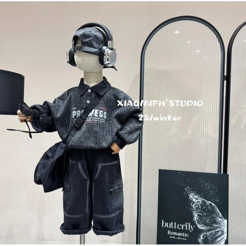 现货~儿童polo卫衣2025秋冬新款韩版男童装洋气痞帅宽松宝宝SQ837