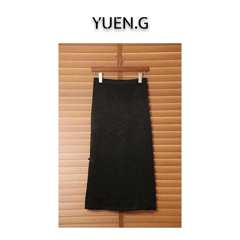 YUEN.G 2025新中式国风夏季薄款醋酸半身裙
