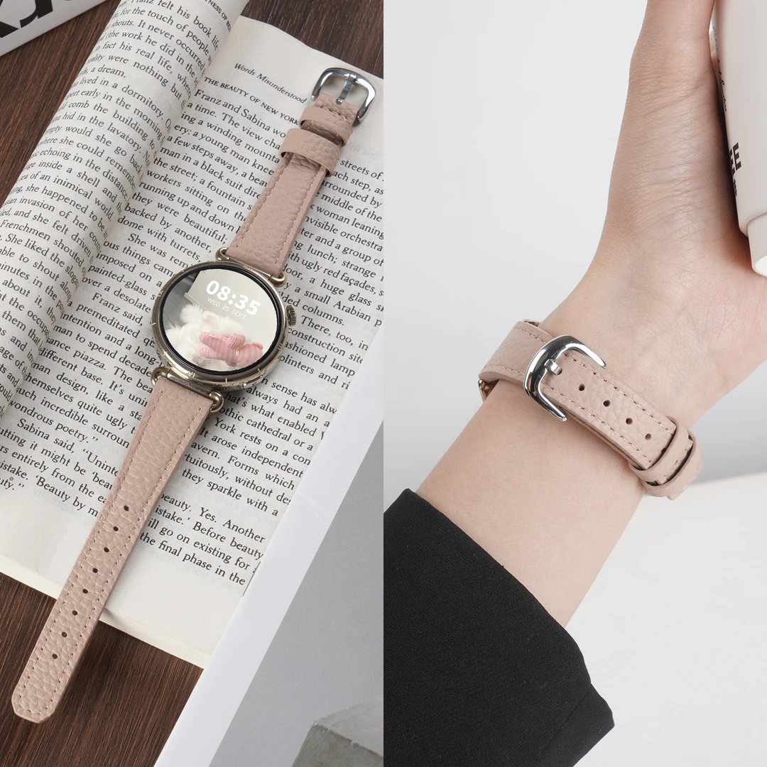 适用华为gt6手表真皮表带gt5/4女小蛮腰荔枝纹智能腕表watch5秋冬