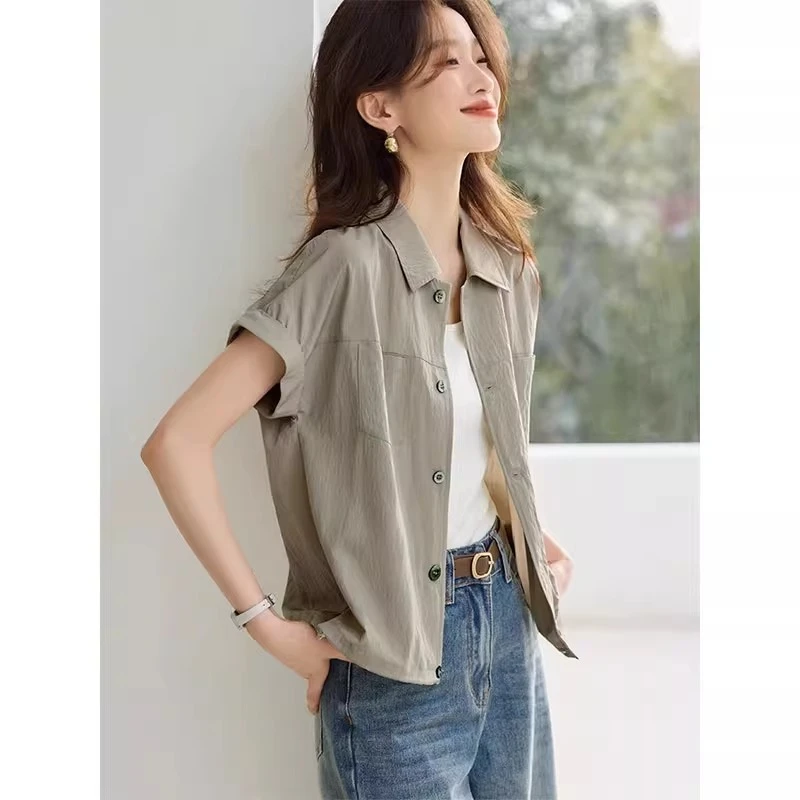 2025夏新款通勤户外工装风衬衫上衣松弛感简约休闲百搭短袖外套