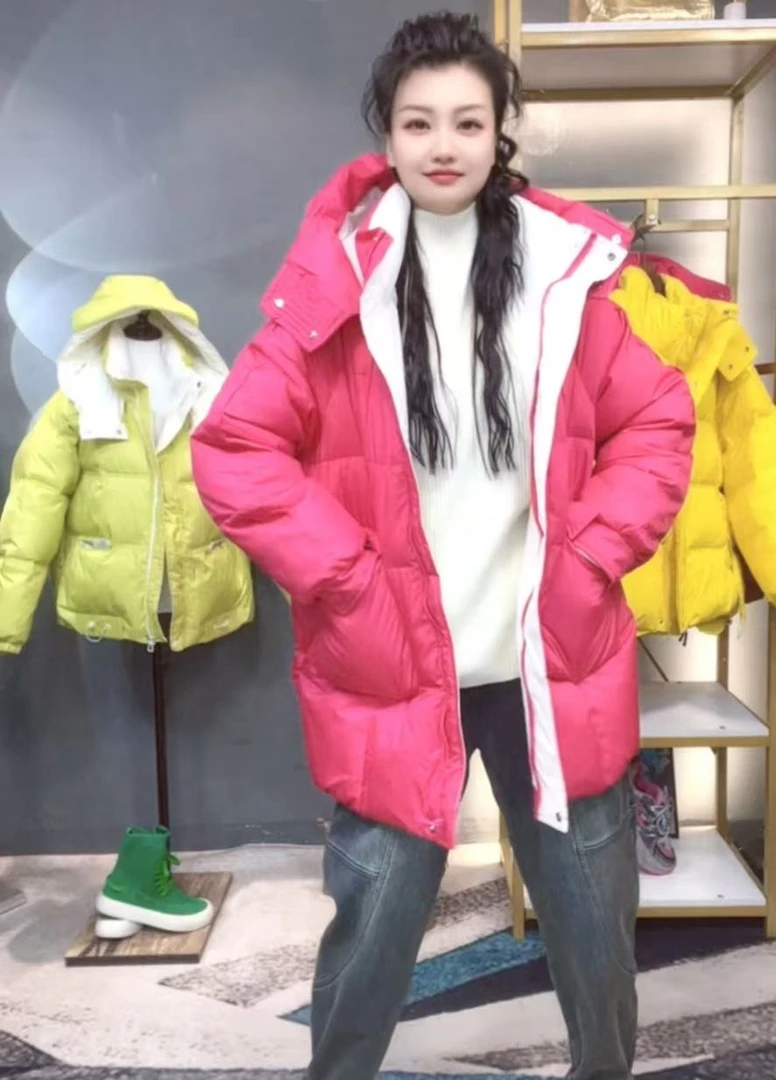 奇奇家时尚韩版大码女装2025冬季新款拼色中长款加厚保暖棉服外套
