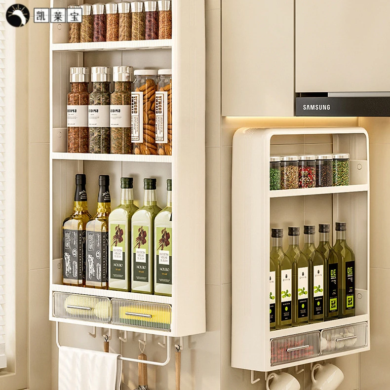 厨房置物架壁挂式免打孔收纳架子放杂物挂墙上多功能调味品整理架
