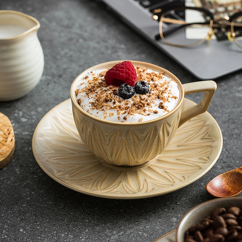 造器复古咖啡杯碟套装日式拉花杯法式小奢华陶瓷手冲杯子创意水杯