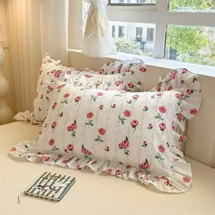 901-999双层纱磨毛一字绣枕套48X74尺寸学生宿舍成人枕套子一对装