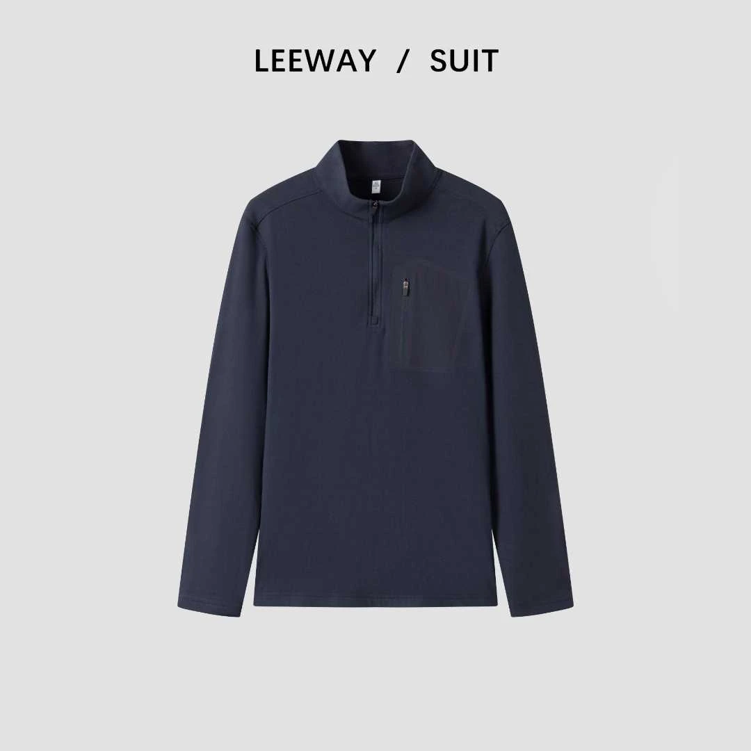LEEWAY / SUIT 袅家高弹力一体绒秋季男上衣半拉链套头卫衣