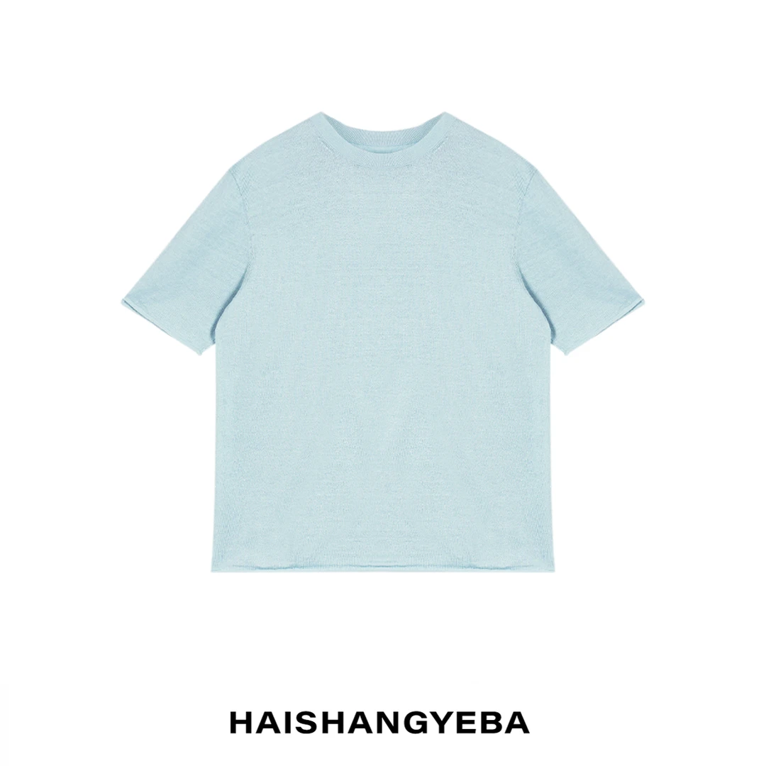 【海上叶爸】新款2025春夏百搭亚麻圆领宽松套头短袖T恤