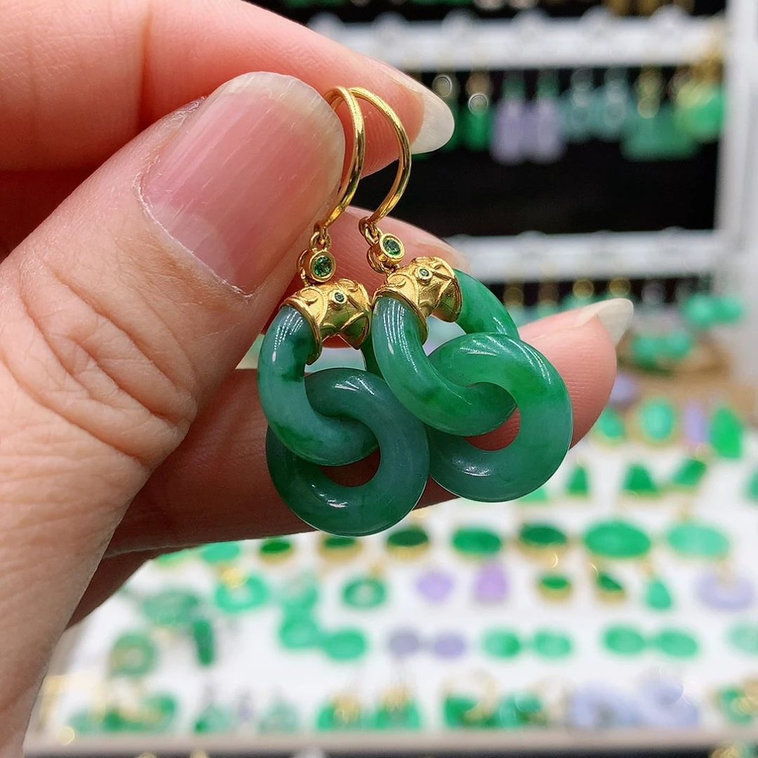 翡翠耳饰18K金镶嵌的