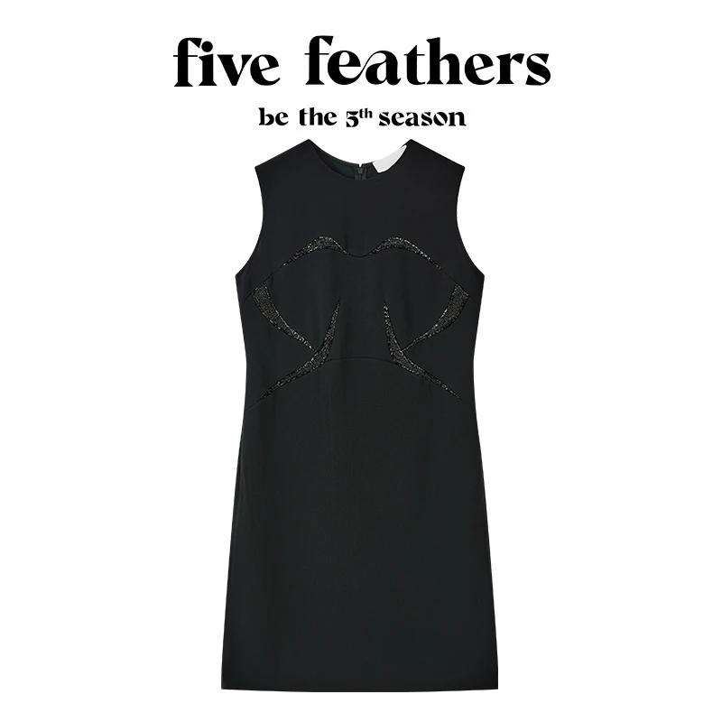 five feathers珠绣点缀 无袖沙漏腰设计极简无袖沙漏腰小黑裙1806