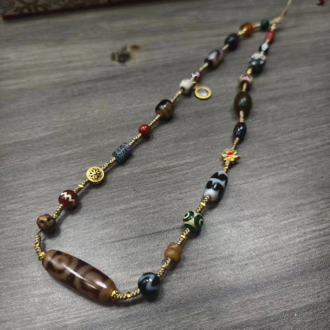 多宝项链牙黄满金砂宝盖三眼