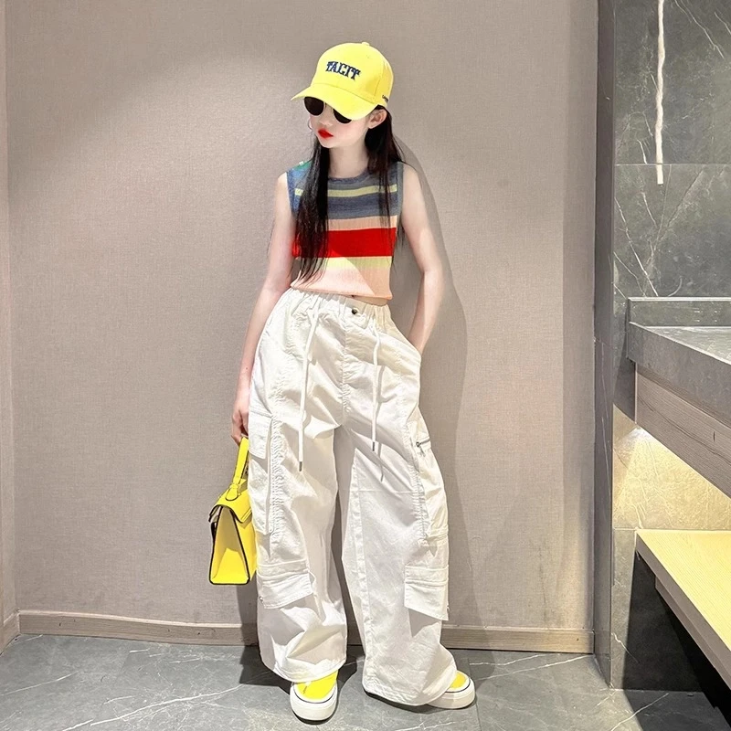 女童高级感夏装套装2025新款多巴胺风儿童夏季工装裤大童韩系穿搭