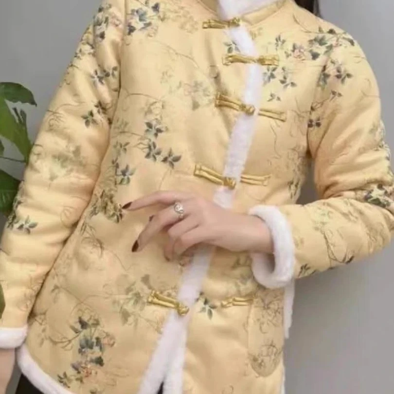 过年斜襟加厚绒收腰斜襟小花袄棉服