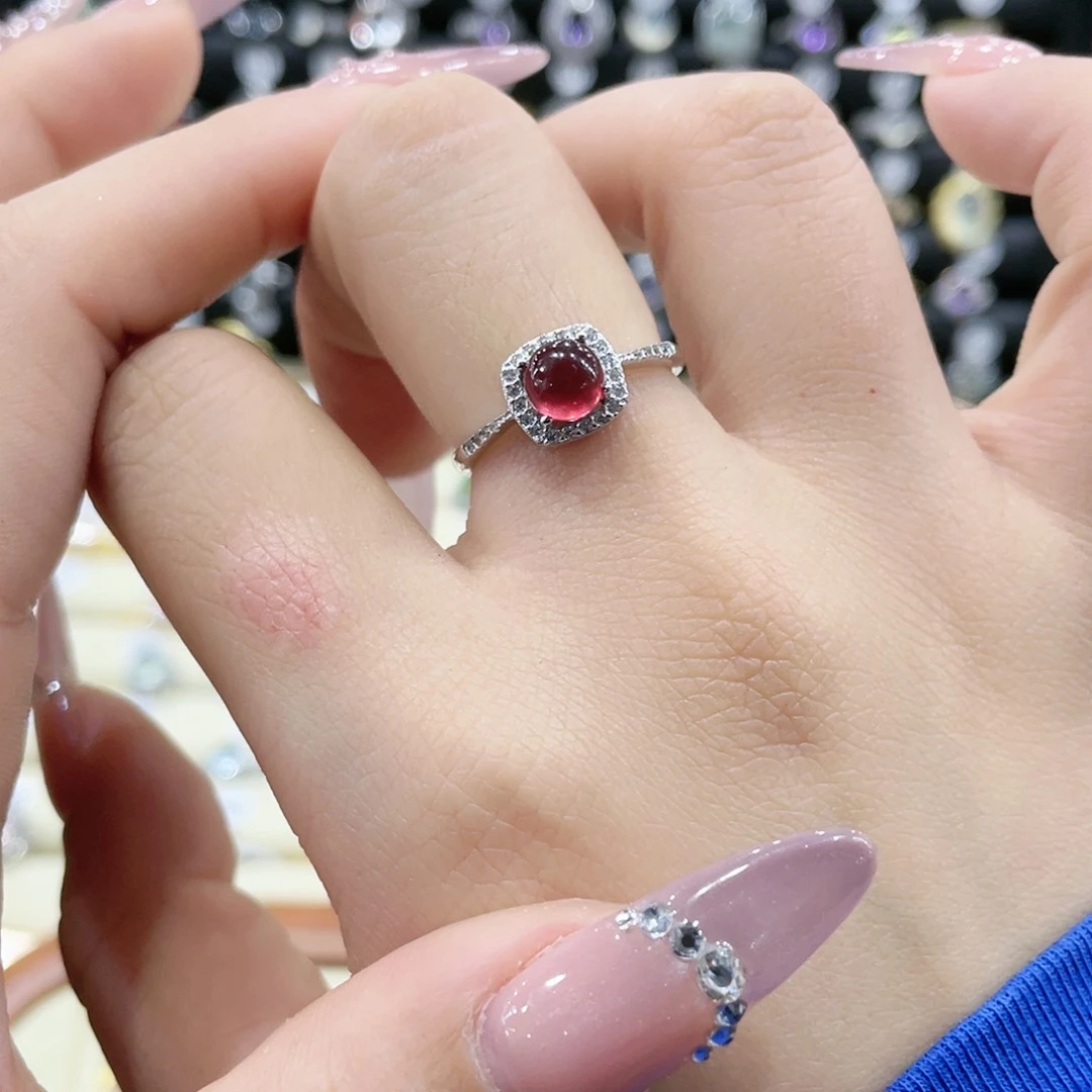 石榴石戒指银S925镶嵌