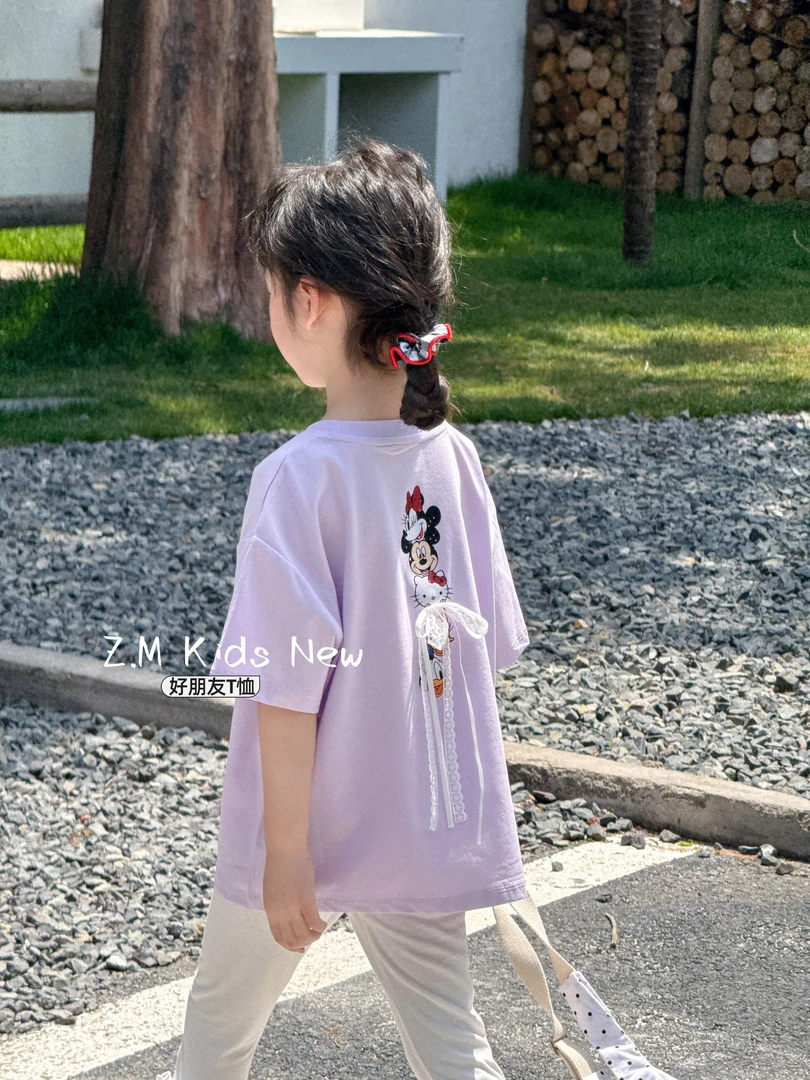 【好朋友】2025夏季中长短袖印花卡通后背蝴蝶花上衣女童T恤N-65136