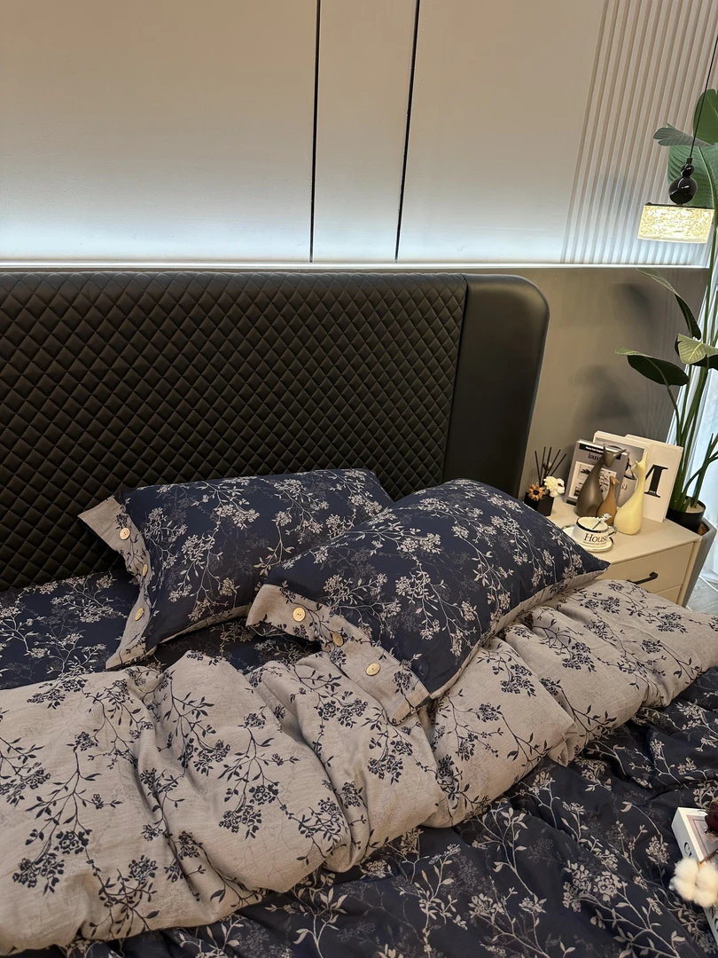 【青花瓷】全棉中古风双面色织双层纱简约高级柔软格子复古套件