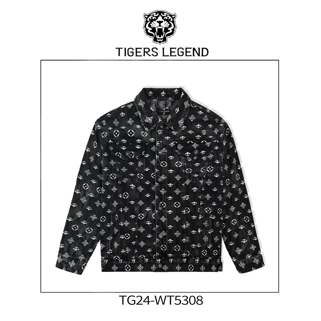 TIGERS LEGEND潮牌街头做旧印花牛仔外套百搭宽松情侣款  WT5308