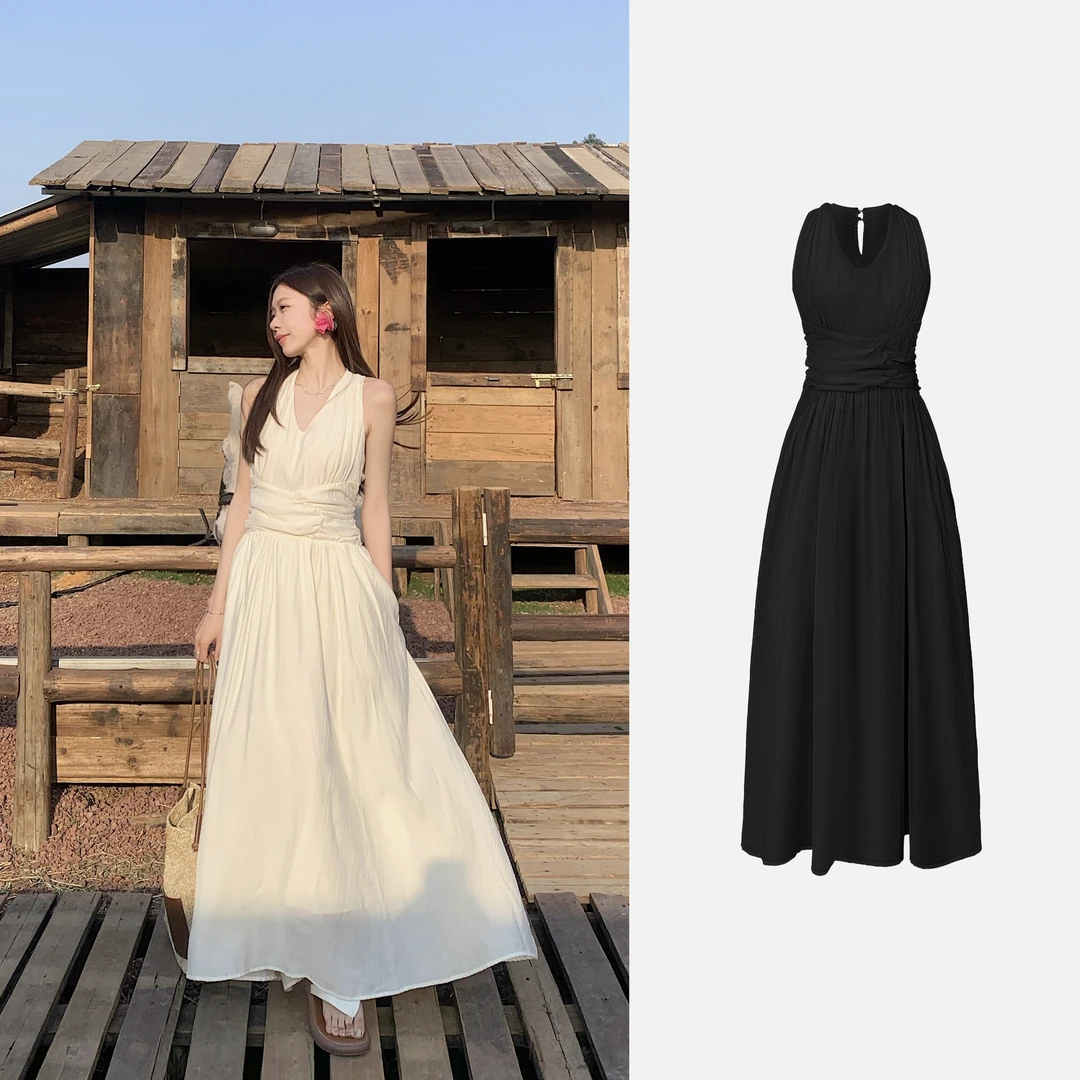 典藏千金 法式千金设计感超好看无袖收腰V领连衣裙 8623#