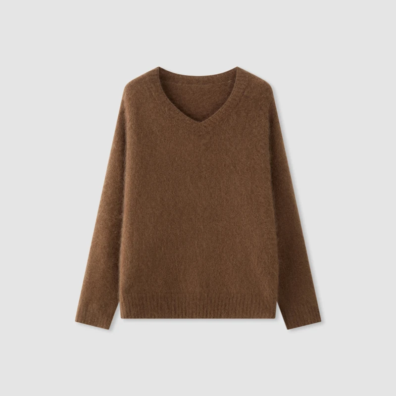 【冬姐自主品牌】VOR 三股花纱拉绒100山羊绒正肩针织衫 V25300026