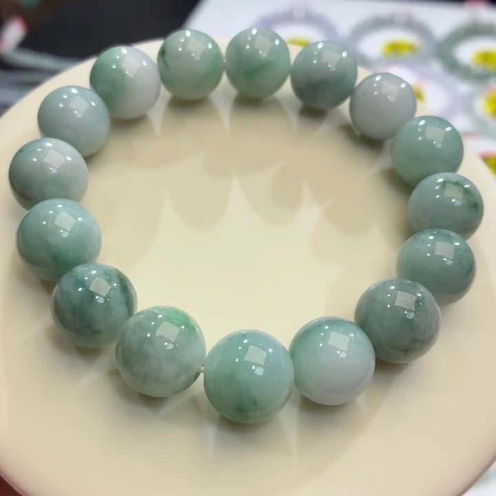 翡翠未镶嵌手链冰胶蓝飘卡13.6