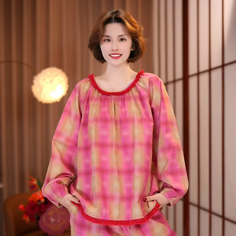 芙蓉世家【红运~套头长袖】新品爆款全棉春夏家居服套装