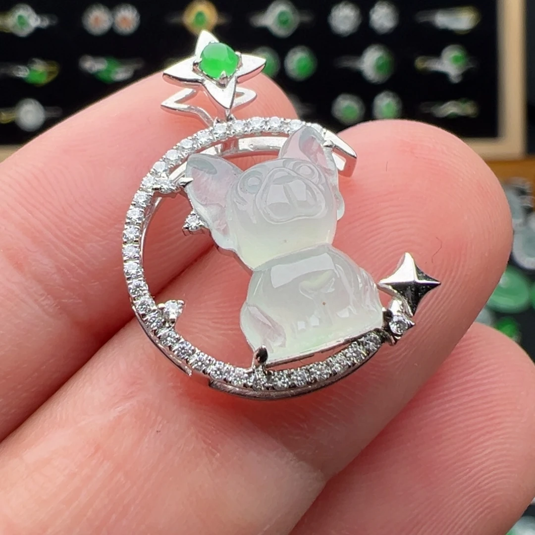 翡翠18K金镶嵌颈饰裸石13