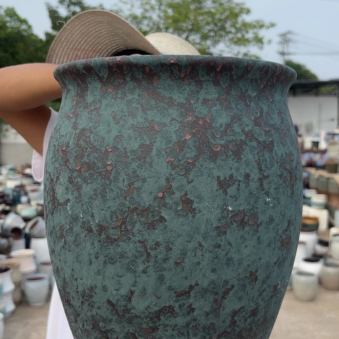 紫砂花盆复古绿口径25高度30